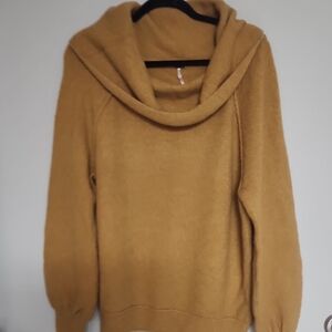 Free People Tan Cowl Neck Sweater Relaxed Fit